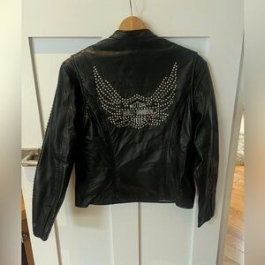 Harley Davidson Studded Leather Jacket and Matching Gloves. Size Medium